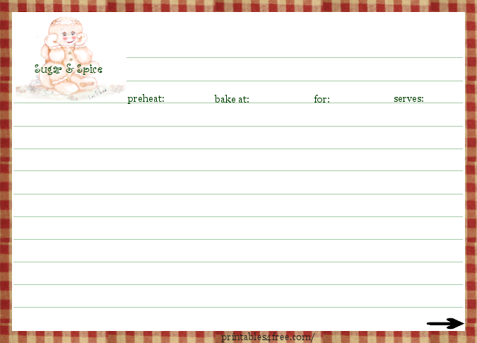 ::5x7 lined Recipe Card Printable Templates - Christmas::