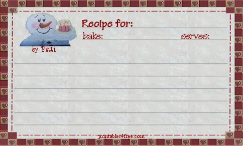 13 3x5 Recipe Card Printable - 3x5 Lined Recipe Card Snowman Cupcake 